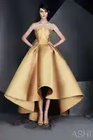Popular Ashi Studio Strapless High Low Gold Embroidery Tea-length Formal Evening Dresses