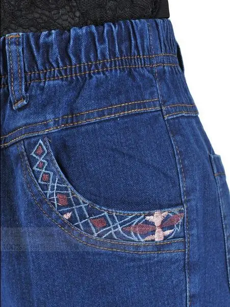 Большие размеры, весна-осень, женские джинсы с вышивкой, прямые, высокая эластичная талия, женские джинсовые брюки, D1128