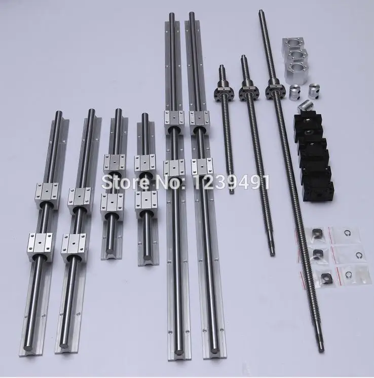 6 set linear rail SBR20- 300/700/1100mm+3 set ballscrew SFU1605 -350/750/1150mm+3 BK/BF12+3 nut housing+3 pcs Coupling CNC part