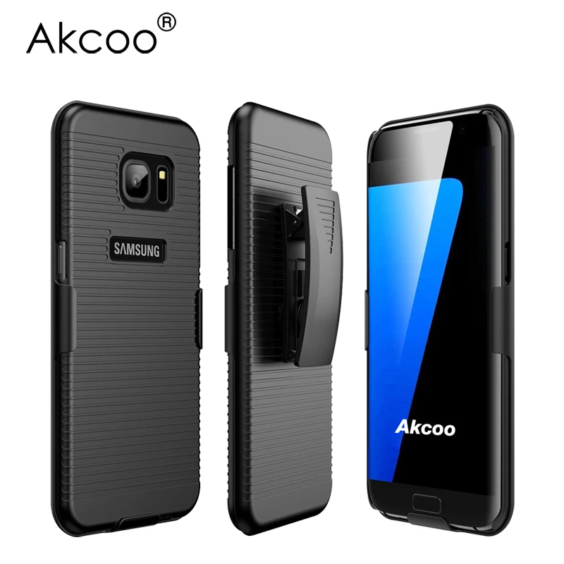

New 2 in 1 use Akcoo S7 edge Case Combo Slim Hard Shell Layer Holster Open-Face Sport Case with Holster Kickstand for S7 edge