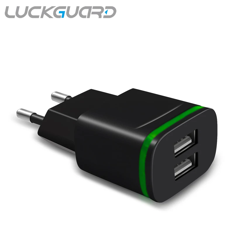 LuckGuard LED Light Micro USB Charger Eu 5V 2A 2 Ports Fast Charging Power Adapter For iPhone 5 6 7 8 XS MAX Smasung Accessories