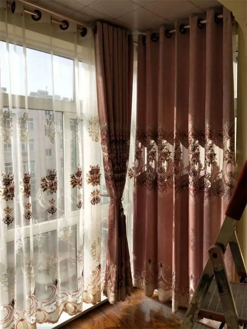 Роскошные шенилловые шторы, европейская вышивка, цветок, затемненные шторы для шторы из тюля для спальни, занавески для гостиной AG022& 3