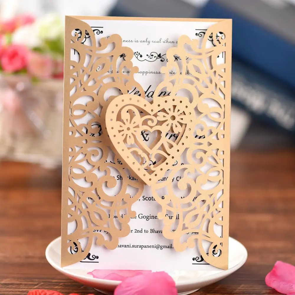  5 Sets Laser Cut Wedding Invitations Kits with Blank Printable Cards and EnvelopeNew year 2019 deli - 33037471016
