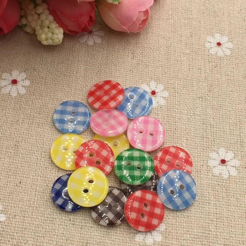 

Free shipping colorful resin buttons 14mm grid pattern shirt buttons decorative flower children diy plastic buckle FC10053