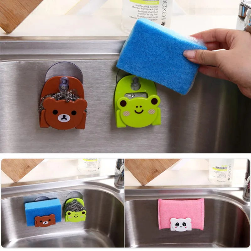 

Kitchen Sink Sponge Dish Scouring Pad Scrubbers Holder Suction Cup Cartoon Bathroom Soap Storage Drying Rack Shelf Dropshipping