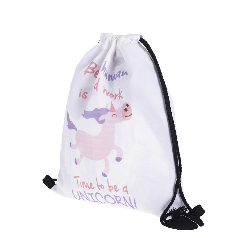 2019 новые модные Для женщин милый рюкзак с единорогом 3D печати путешествия softback Для женщин сумка со шнурком мешок