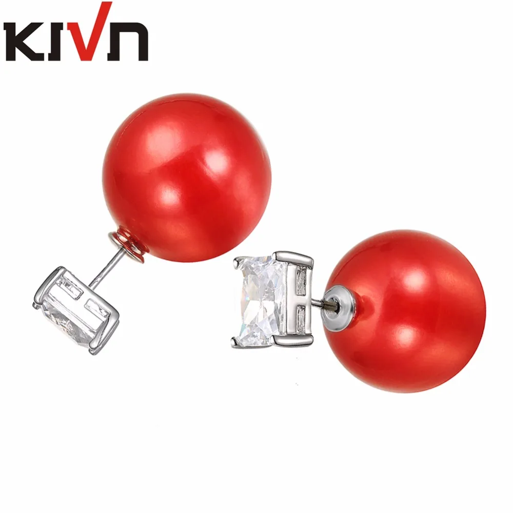 

KIVN Fashion Jewelry Rectangle 8x10mm CZ Cubic Zirconia Stud Double Sided Simulated Pearl Earrings for Women Birthday Gifts