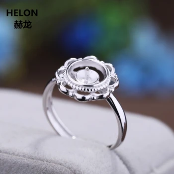 

925 Sterling Silver 9-10mm Round Bead Pearl Semi Mount Ring Engagement Wedding Women Ring Setting White Gold Color