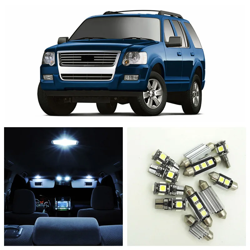 

10Pcs White Bulbs LED Light Interior Package Kit For Ford Explorer 2006 2007 2008 2009 2010 Dome License Plate light Ford-B-12