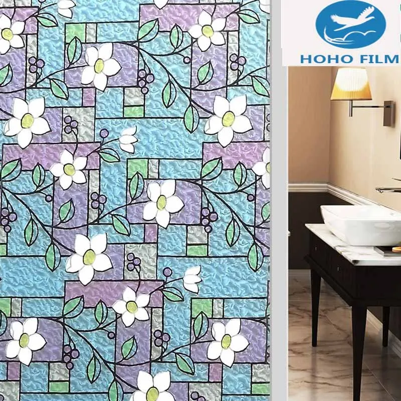 

92cmX50cm 2D Printed Static Window Film Beautiful Sticker Stained Decorative Window Film Private Protection Home Window