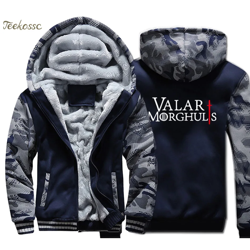 

Game of Thrones Hoodie Men Valar Morghulis Hooded Sweatshirt Coat 2018 Winter Thick Fleece Warm Hip Hop Jacket Cool Sportswear