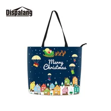 Dispalang высококачественные хлопковые сумки через плечо для дам персонализированные ваши собственные картины счастливого Рождества узор на многоразовый шоппер