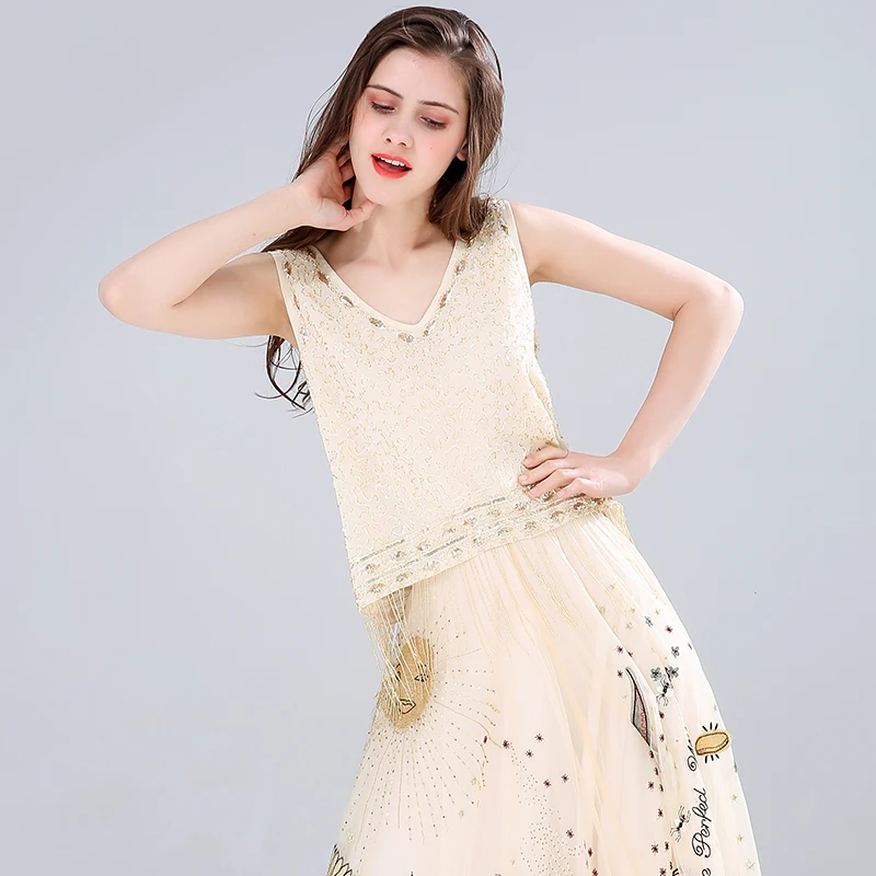 

fashion women sequined beading tassel oversize vest tops
