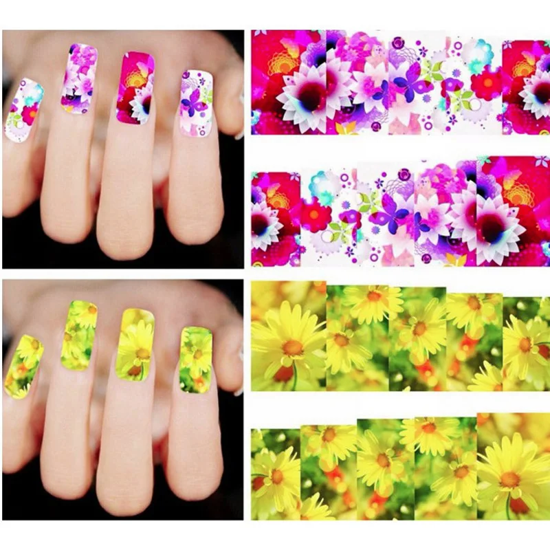 Bittb 50pcs/set Flower Nail Stickers Decals Slider Wraps For Nails Art Decor Manicure Water Transfer Sticker Tips