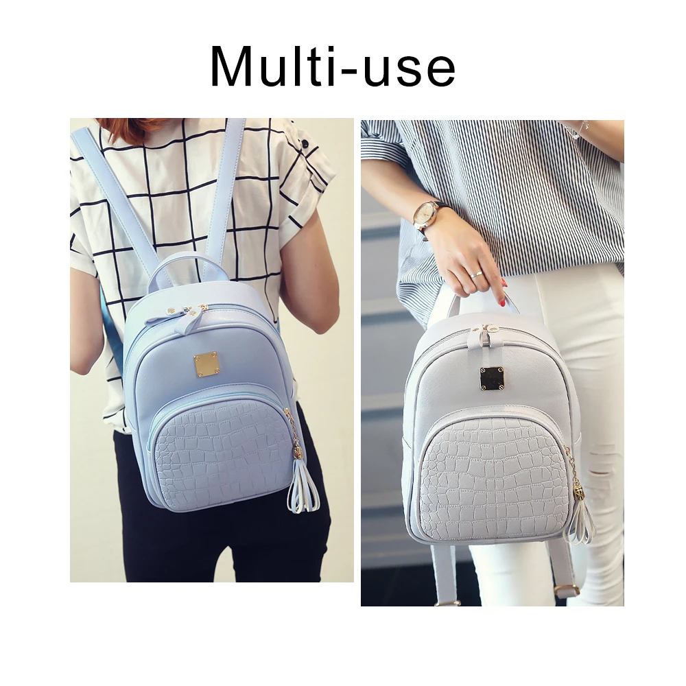 TTOU النساء على ظهره المدرسة الجلود حقائب الفتيات التمساح مطرزة الإناث Preppy نمط شرابة حقيبة صغيرة