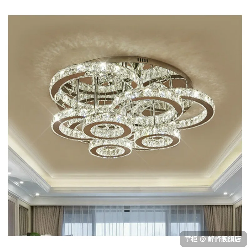 Modern Led Crystal Chandelier Light Round Circle Flush Mounted