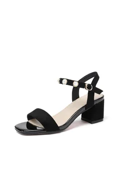

2019 summer new fashion pearls with thick and open toe sandals female 31-43