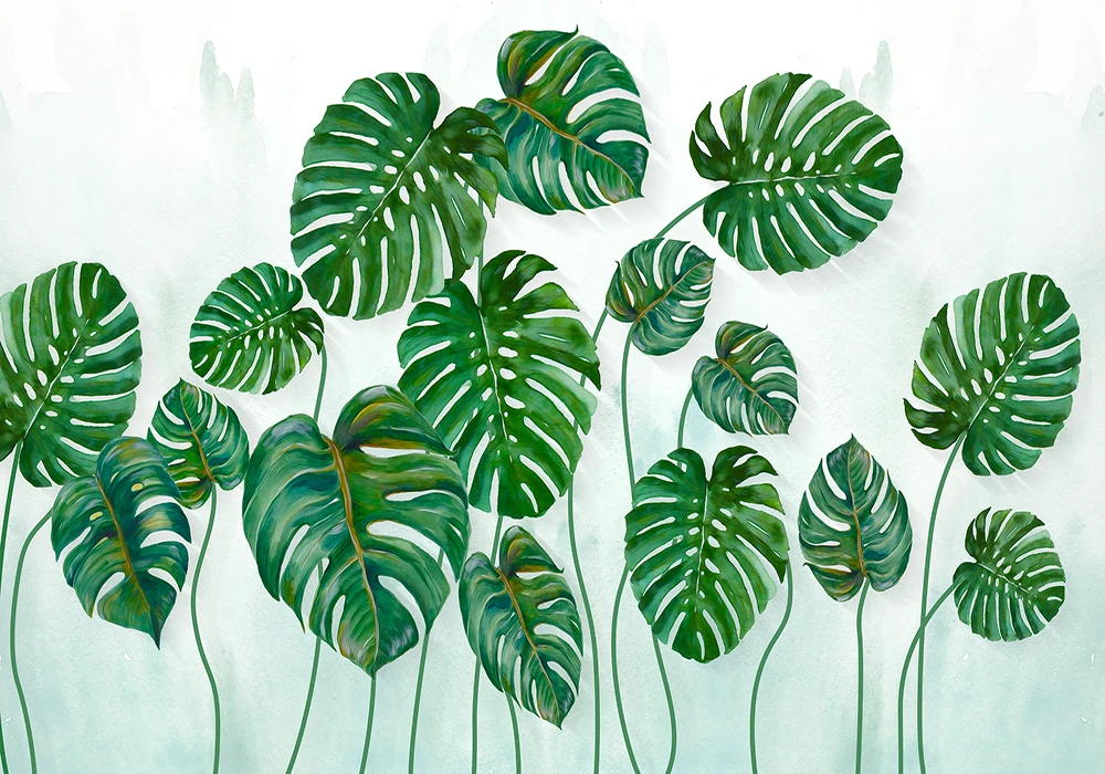 Papel tapiz 3d personalizado simple hojas verdes fondo estilo acuarela pared - seda material impermeable Papel tapiz 3d personalizado simple hojas verdes fondo estilo acuarela pared - seda material impermeable