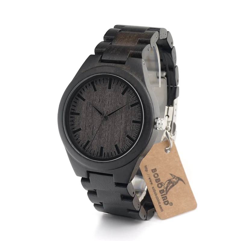 BOBO BIRD Mens Watches All Black Wooden Wristwatches with Wooden Band Watches for Men as Gift