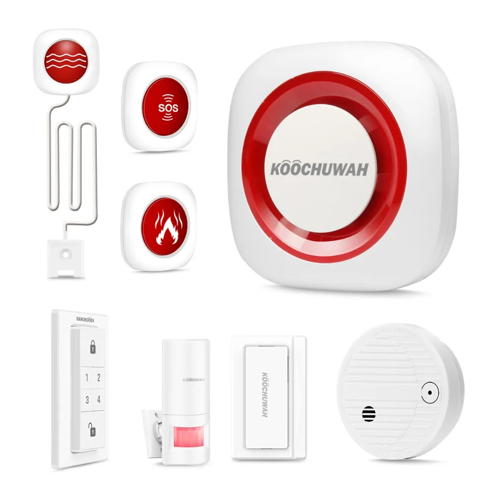 KOOCHUWAH Security Alarms for Home GSM Alarm System Sound Flash SMS Wireless Home Residential Alarm High Quality Alarm Kit SIM