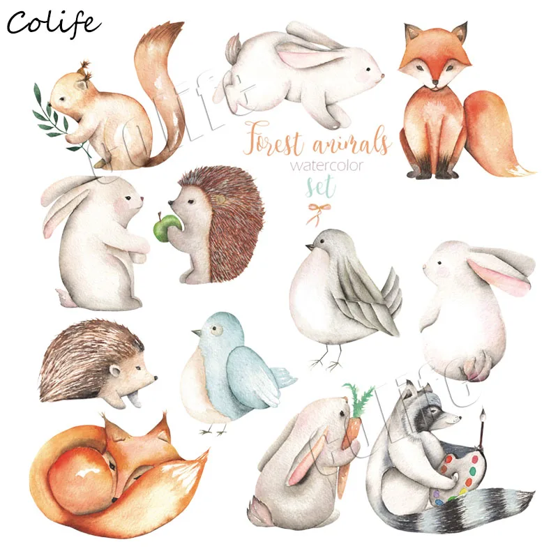 

12pcs/set Small Animal Patches For Clothes DIY Decoration Badge Washable Heat Transfer Cute Fox Applique Bird Ironing Sticker