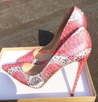 

Vinapobo 2019 New Arrival Women Shoes red Snake Printed Sexy Stilettos High Heels Pointed Toe wedding Women Pumps 12cm/10cm/8cm