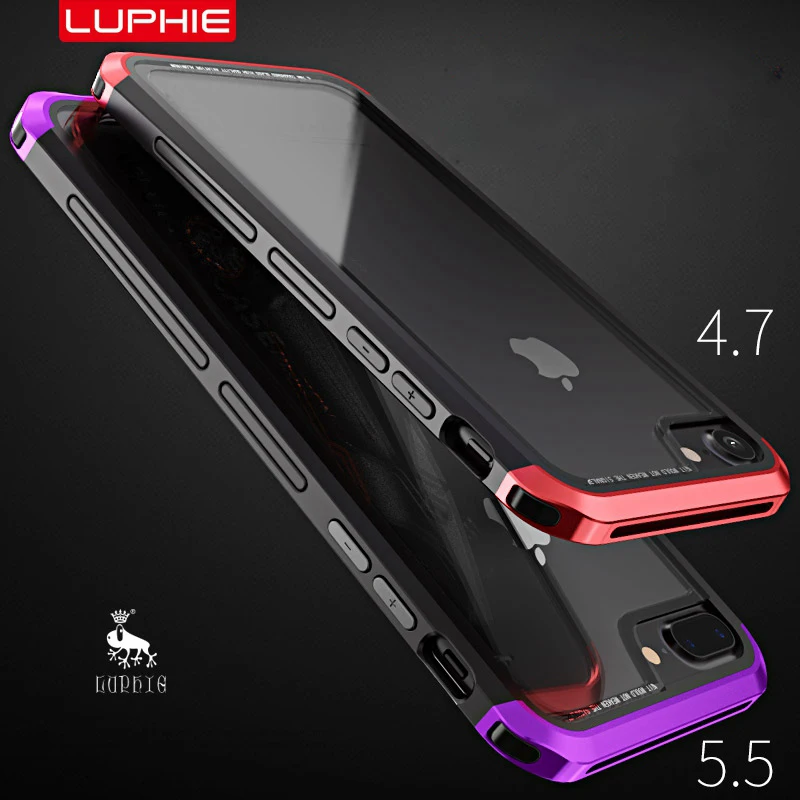 Transparent Tempered Glass Back Cover Luxury Metal Frame For iPhone 6 6S Plus / iPhone 7 Plus Case Aluminium Bumper 360 Protect