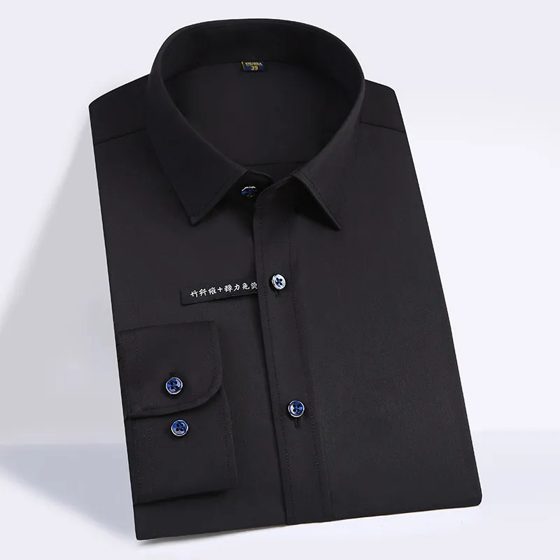 Мужские рубашки с длинным рукавом высокого качества однотонные деловые нежелезные рубашки Удобная бамбуковая одежда новая модная дизайнерская - Цвет: PJZL02