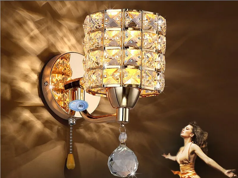Interruptor de Corrente Luzes da Lâmpada Puxar Parede Cristal Moderno Zíper Base Aço Inoxidável Iluminação Arandelas Lamparas Pared Ac85-265v 3 light piano music free