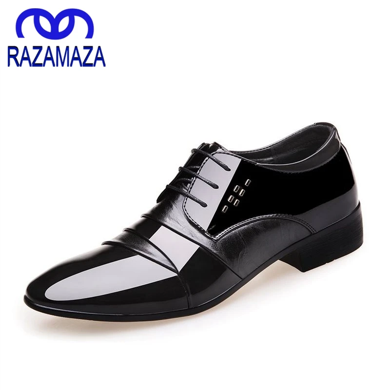 RAZAMAZA Men Business Casual Leather Shoes Round Toe Handmade Solid