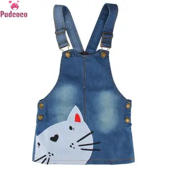 

Summer Embroidery Cartoon Cat Pattern Baby Girl Denim Dress Clothes Straps Kids Girls Sleeveless Suspenders Dresses