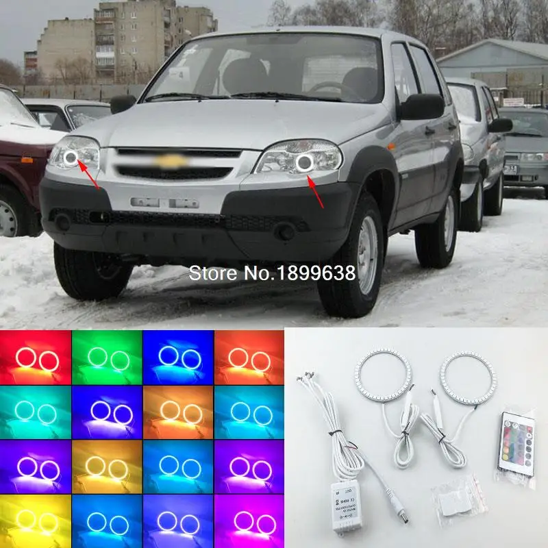 

Super bright 7 color RGB LED Angel Eyes Kit with a remote control car styling For Chevrolet chevy Niva 2009 - 2013