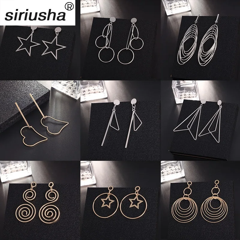 

Goddes Style 925 Needle Earrings Long Style Fringe Fashion Spiral Ear Wire Irregularly twisted double-ring hipster earrings S302