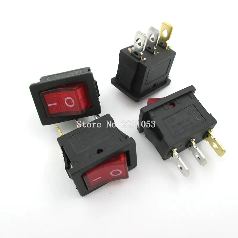 5 шт./лот 3 Pin AC 6A/250 V 10A/125 V красный свет ВКЛ-ВЫКЛ SPST оснастки в перекидной клавишный выключатель 15*21 мм KCD1-101