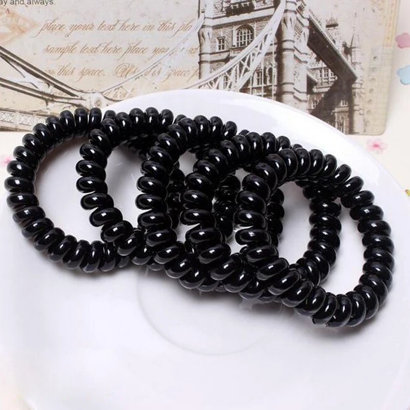 

4pc Black Elastic Hair Rubber Band Popular Telephone Wire Hairband For Lady Hair Band Rope Black Bracelet Girls Hair Accessories
