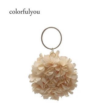 

Flower Party Women Bag Diamond ring handle handbag for ladies Round Day Clutch Wedding Bridal Chain Shoulder bag Purse Bag 2019