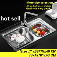 Стандартная кухонная раковина пищевой нержавеющей стали Горячая модный двойной корыто прочный 71x38/75x40/78x42/81x43 см
