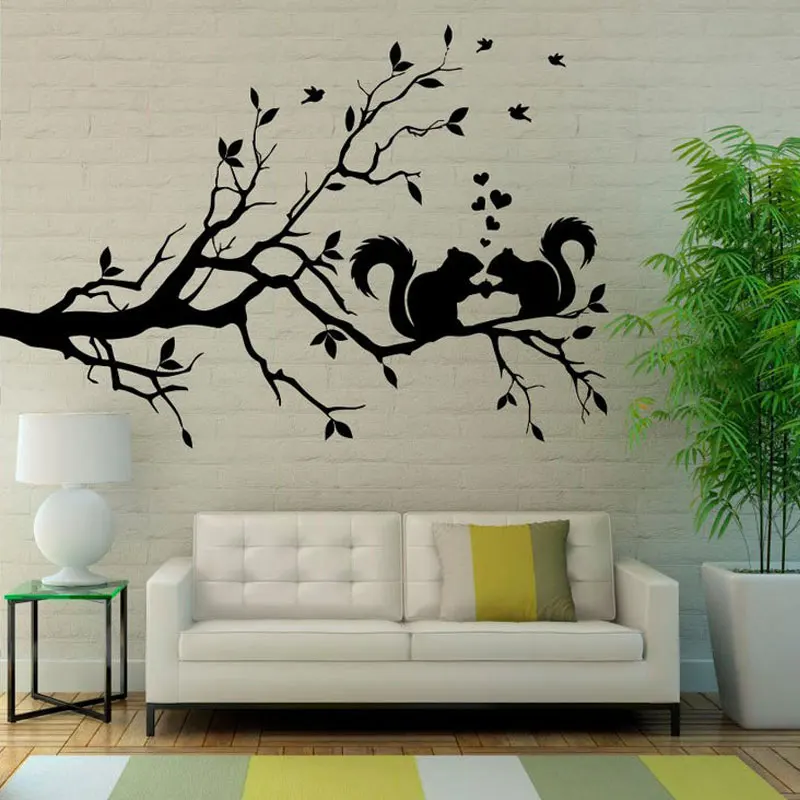 

Tree Wall Decals Floral Patterns Birds Squirrel Vinyl Sticker Nature Art Design Home Decor Living Room Bedroom Murals 3592