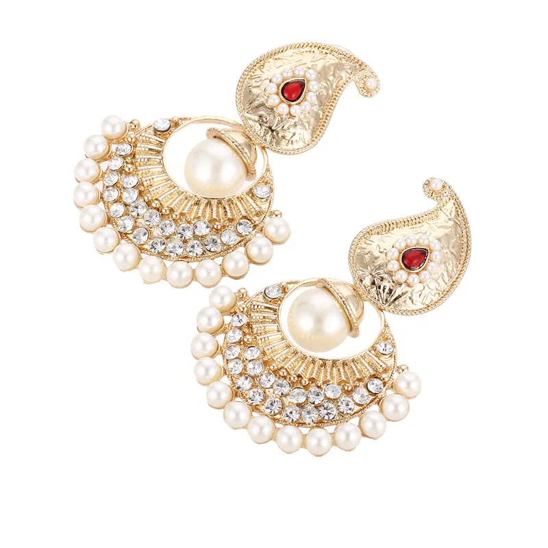 Золотые металлические индийские серьги Jhumki Jhumka с искусственным жемчугом, Болливуд, стразы, корейская мода, ювелирные изделия для невесты, свадьбы, вечеринки, клуба