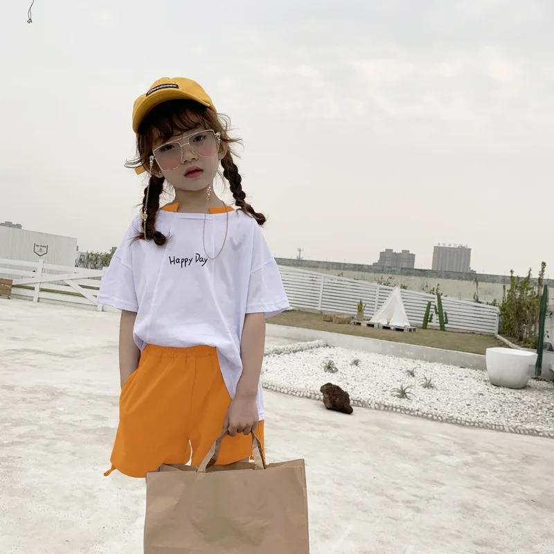 

Teen Girls Clothing Sets Printed Short Sleeve T-Shirt+Shorts 2019 Summer Bany Girls Clothes Fashion Children Clothes GCC007