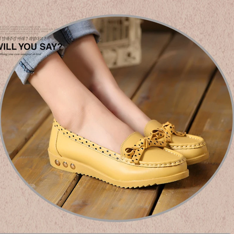 New 2017 hot sale spring Women genuine leather flats soft leather shoes women&#39;s round toe ...