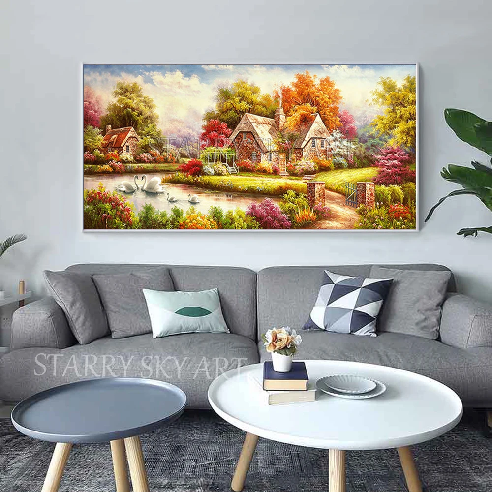 Top Artist Ручная роспись красочный пейзаж Европы картина маслом на холсте красивый