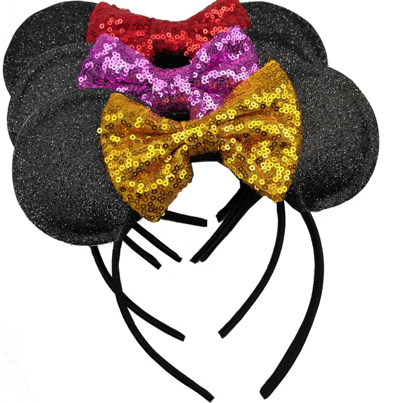 Головной убор на день рождения для девочек, обруч с ушками Минни Маус, милая повязка на голову с бантом, заколки для волос, голова для косплея, аксессуары для рукоделия, 7 цветов