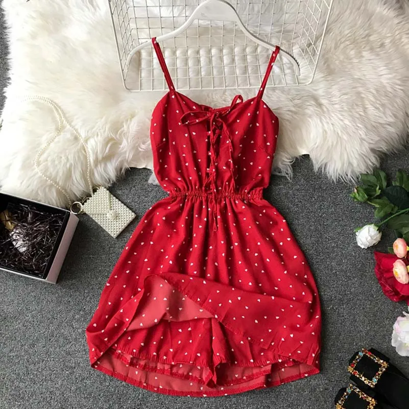 

NiceMix 2019 new Women Dot Wide Leg Short Playsuits Bohemian Style Cute Bow Chiffon Jumpsuits Ladies Beach Wear Sexy Bodysuits