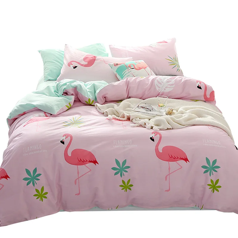 bedding set cotton pink Flamingos duvet cover set 4pcs sheet twin full