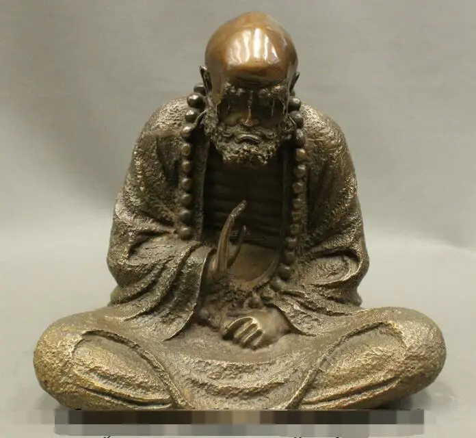 

S03885 11 Buddhism Tibet Bronze Temple Seat Damo Dharma Arhat Bodhidharma Copper Statue