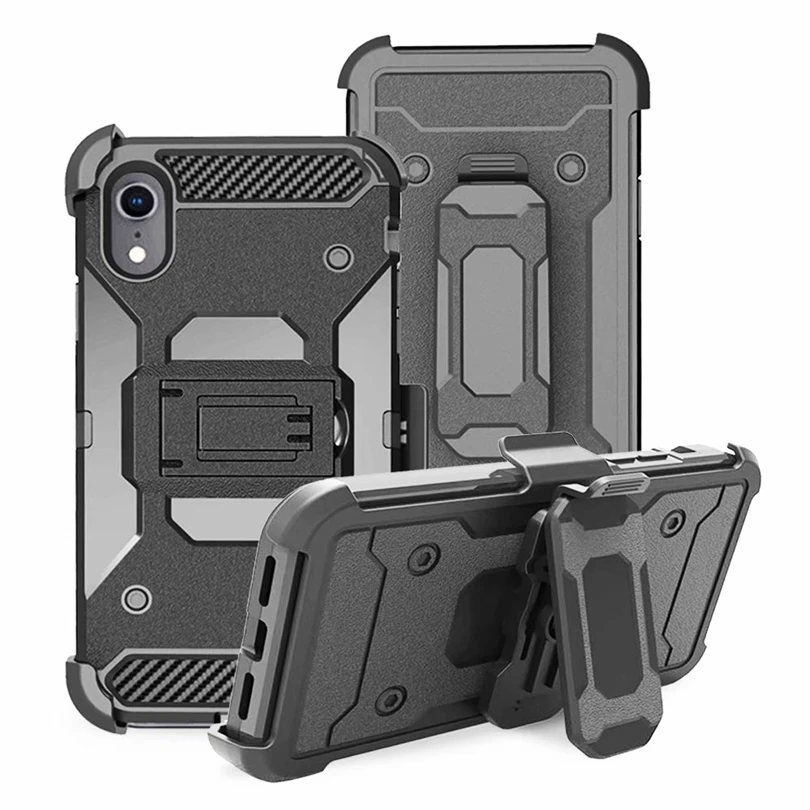For iPhone XR / iPhoneXR 6.1&quot Case Robot Armor Shockproof Cover Belt Clip Heavy Duty Soft Rubber TPU &amp Hard Shell |