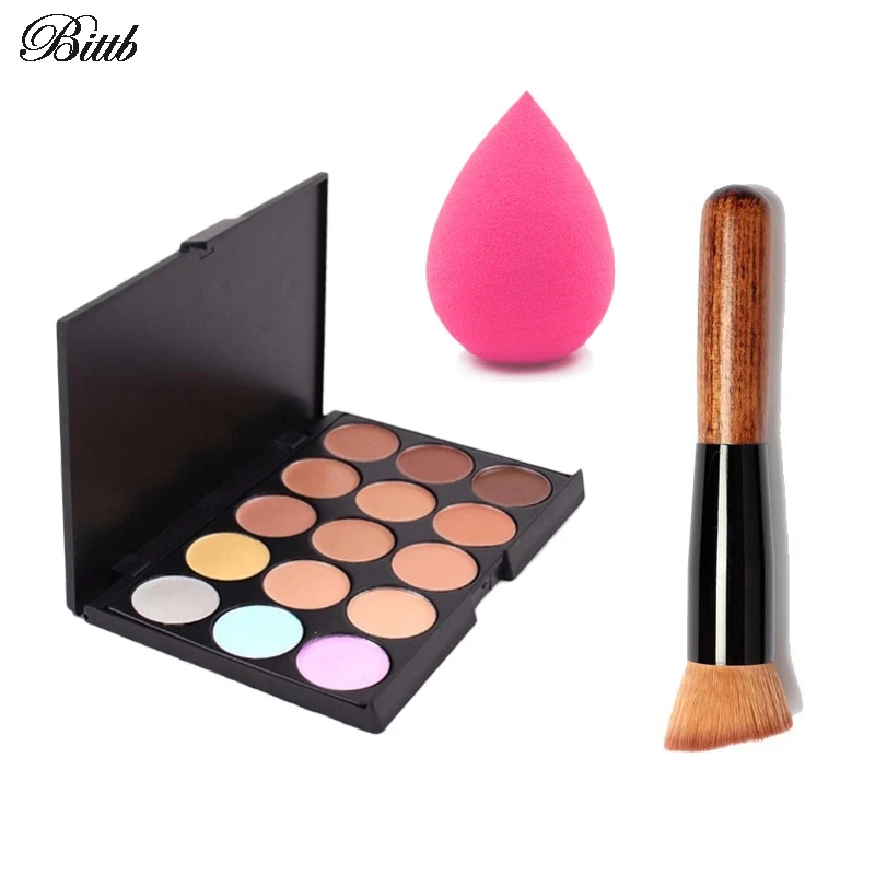 

Bittb Pro Makeup Set 15 Colors Concealer Palette Foundation Sponge Puff Makeup Brushes Face Contour Cosmetic Make Up Tools Kit