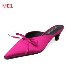 Women Slippers Office Mules Shoes Women Pointed Toe Shoes Woman 2018 Slides Sandals Ladies Shoes Half Slippers Sexy High Heels sungtin vintage floral embroidery slippers women mules shoes sexy crystal pointed toe slides spring summer velvet slippers