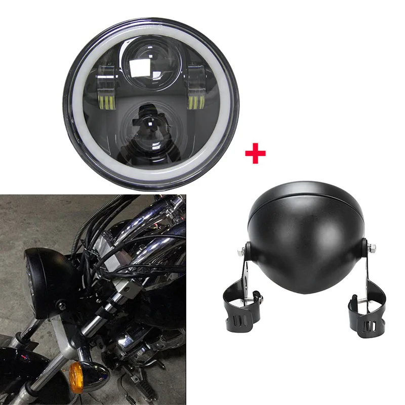 

Black 5-3/4'' LED Daymaker headlight With halo ring 5.75 inch led headlights housing Bucket for Harley Davidson Motorcycle